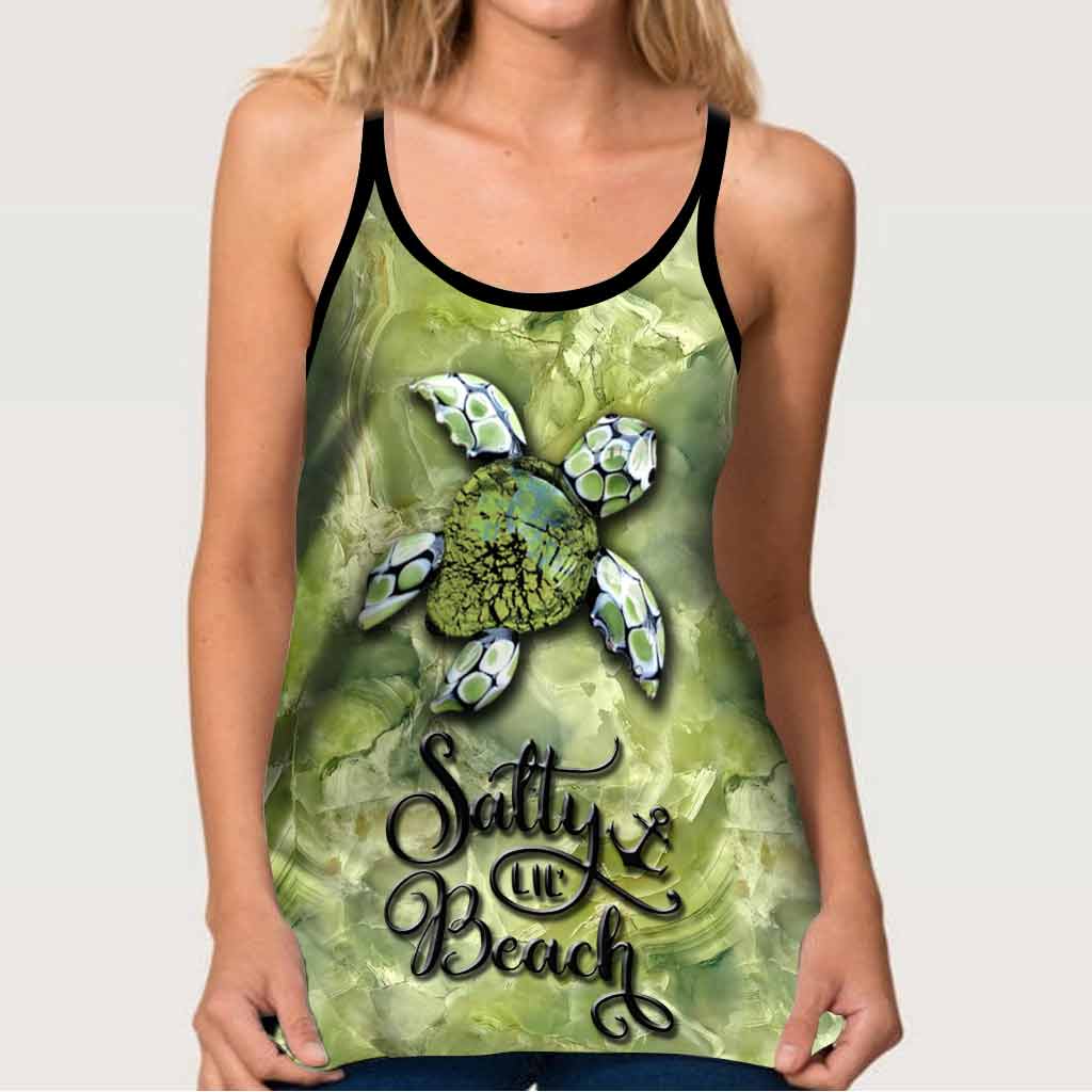 Salty Lil' Beach - Turtle 3D Printed Cross Tank Top