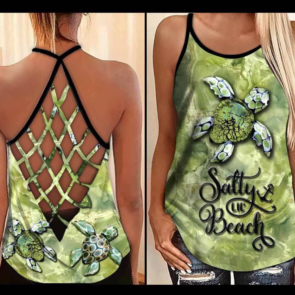 Salty Lil' Beach - Turtle 3D Printed Cross Tank Top