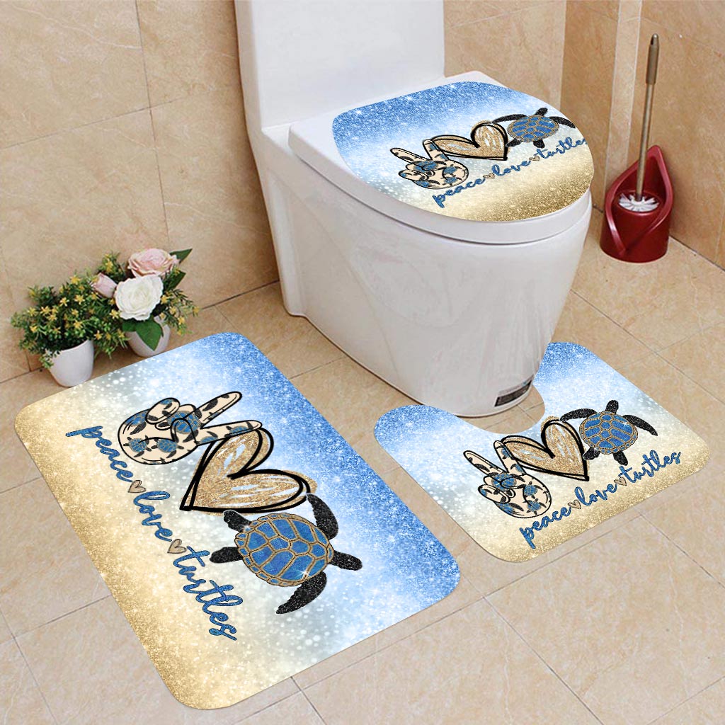 Peace Love Turtle - Turtle Bathroom Curtain & Mats Set
