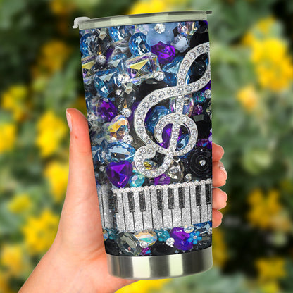 Music Lovers Rhinestone Pattern Print Piano Tumbler 0622