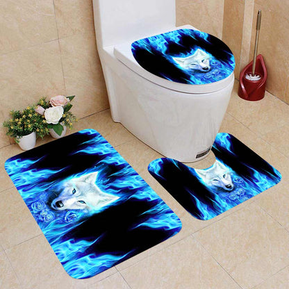 Blue Roses - Wolf 3 Pieces Bathroom Mats Set