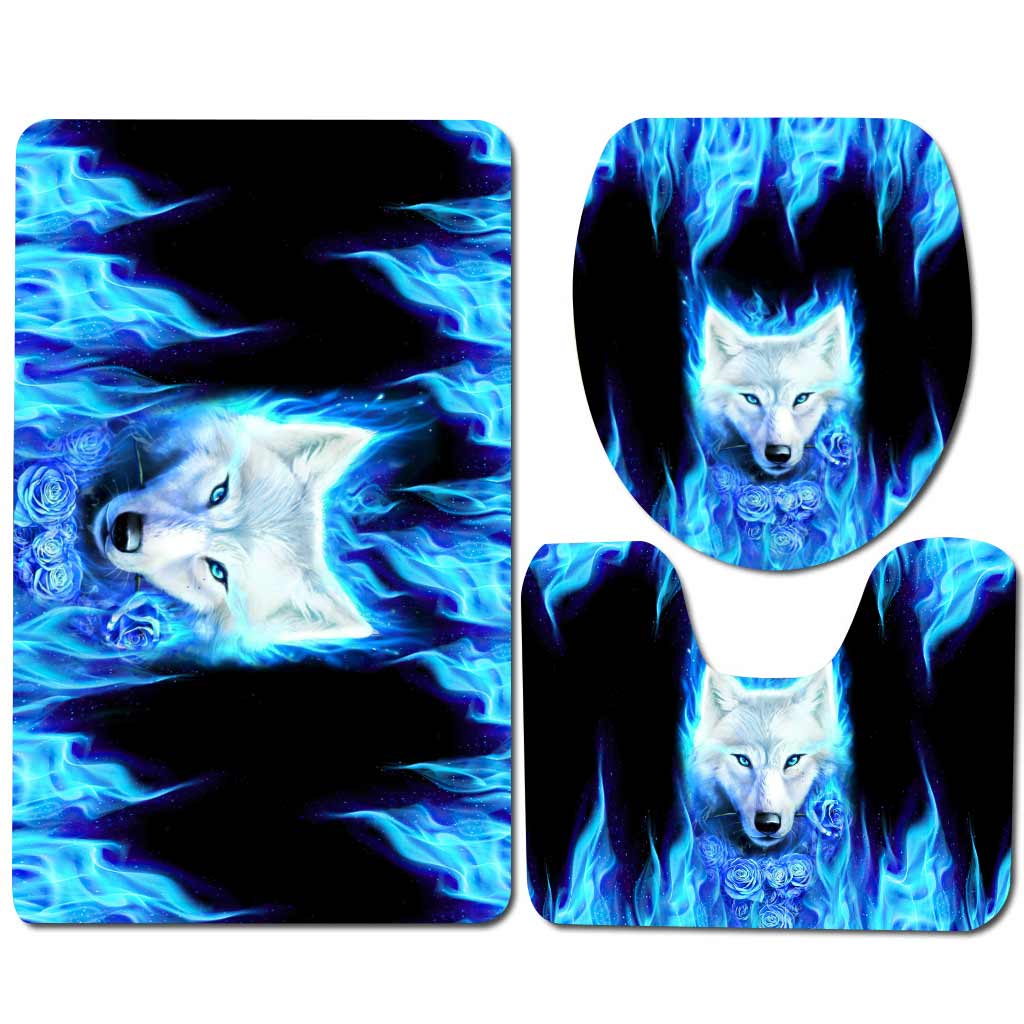 Blue Roses - Wolf 3 Pieces Bathroom Mats Set