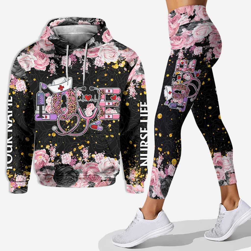 Love Nursing Black Pink - Personalized Nurse Hoodie And Leggings