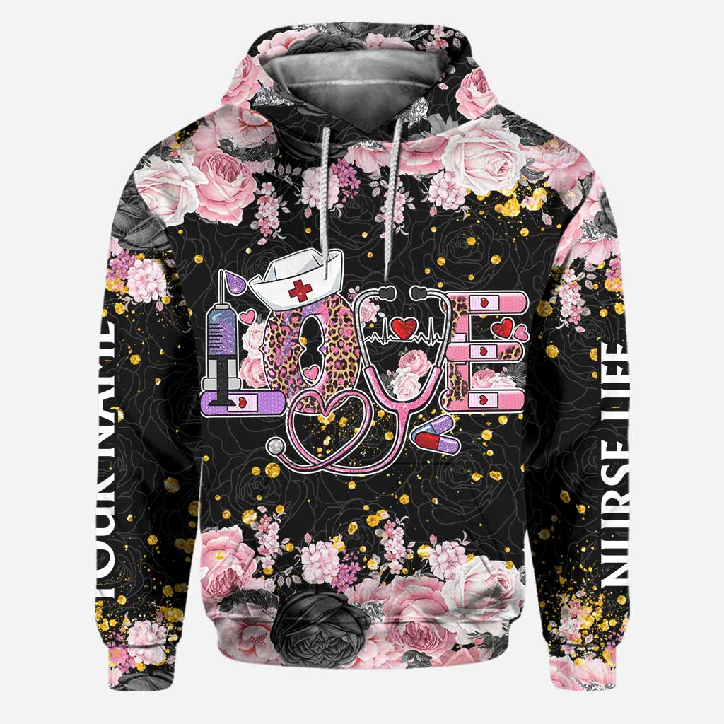 Love Nursing Black Pink - Personalized Nurse Hoodie And Leggings