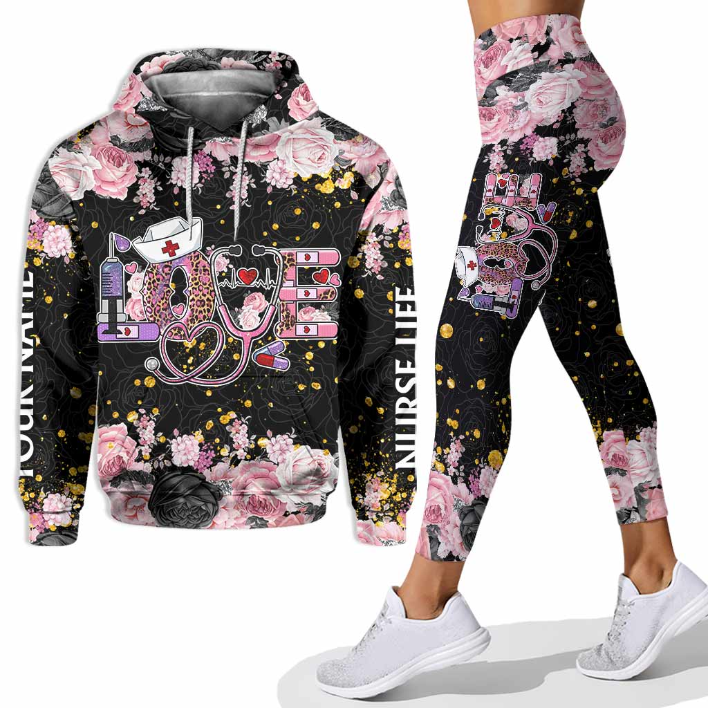 Love Nursing Black Pink - Personalized Nurse Hoodie And Leggings