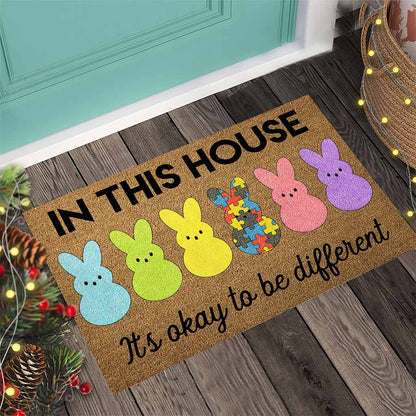 In This House Easter Day - Autism Awareness Coir Pattern Print Doormat