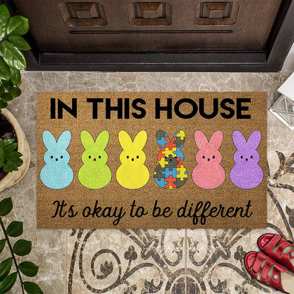 In This House Easter Day - Autism Awareness Coir Pattern Print Doormat