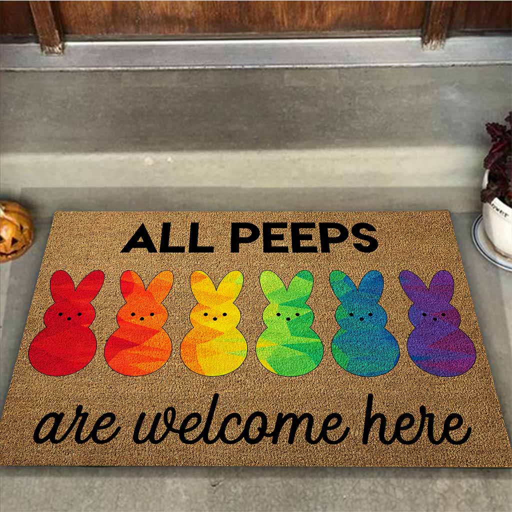 All Peeps Are Welcome Here Easter Day - LGBT Support Coir Pattern Print Doormat