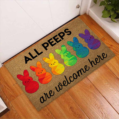 All Peeps Are Welcome Here Easter Day - LGBT Support Coir Pattern Print Doormat