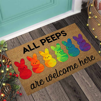 All Peeps Are Welcome Here Easter Day - LGBT Support Coir Pattern Print Doormat