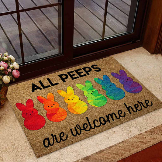 All Peeps Are Welcome Here Easter Day - LGBT Support Coir Pattern Print Doormat