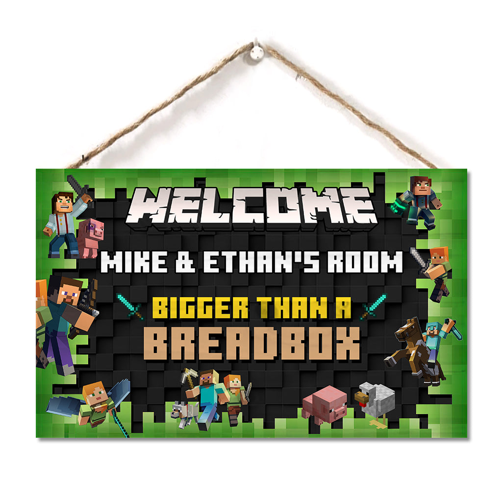 Craft Cave Bigger Than A Breadbox - Personalized Block World Rectangle Wood Sign