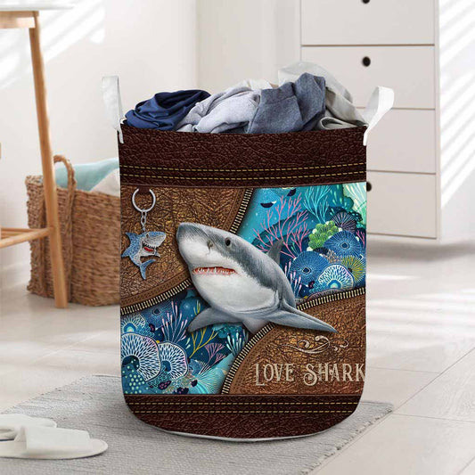 Love Sharks Leather Pattern Print Laundry Basket