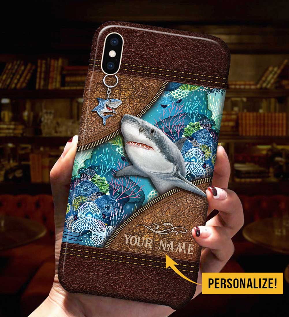 Love Sharks Personalized Leather Pattern Print Phone Case