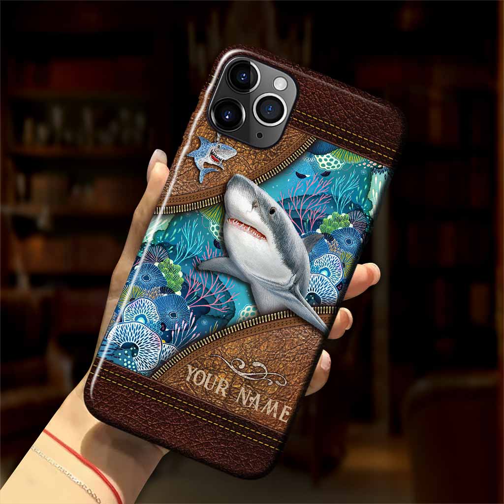 Love Sharks Personalized Leather Pattern Print Phone Case