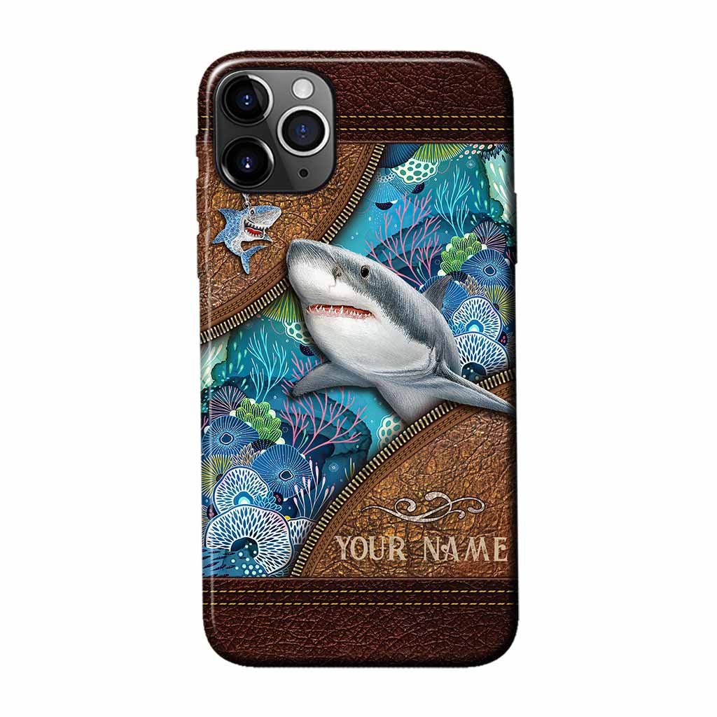 Love Sharks Personalized Leather Pattern Print Phone Case