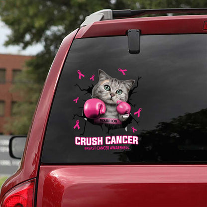 Crush Cancer Boxing Cat - Breast Cancer Awareness Decal Full