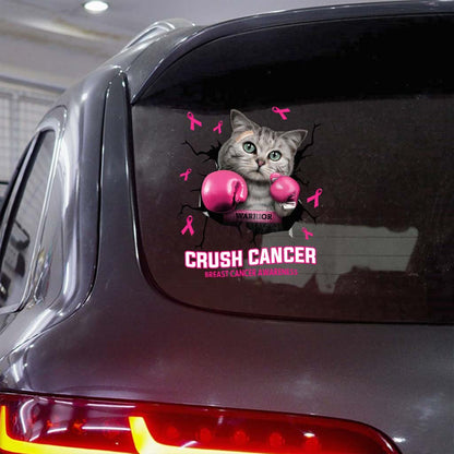 Crush Cancer Boxing Cat - Breast Cancer Awareness Decal Full