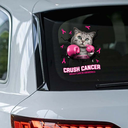 Crush Cancer Boxing Cat - Breast Cancer Awareness Decal Full