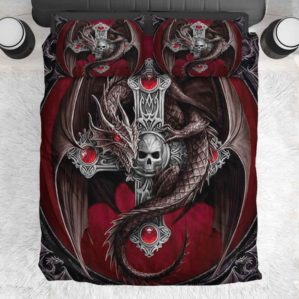 Red Black Skull Dragon - Bedding Set