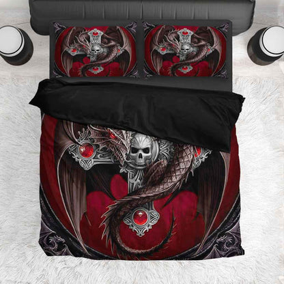 Red Black Skull Dragon - Bedding Set