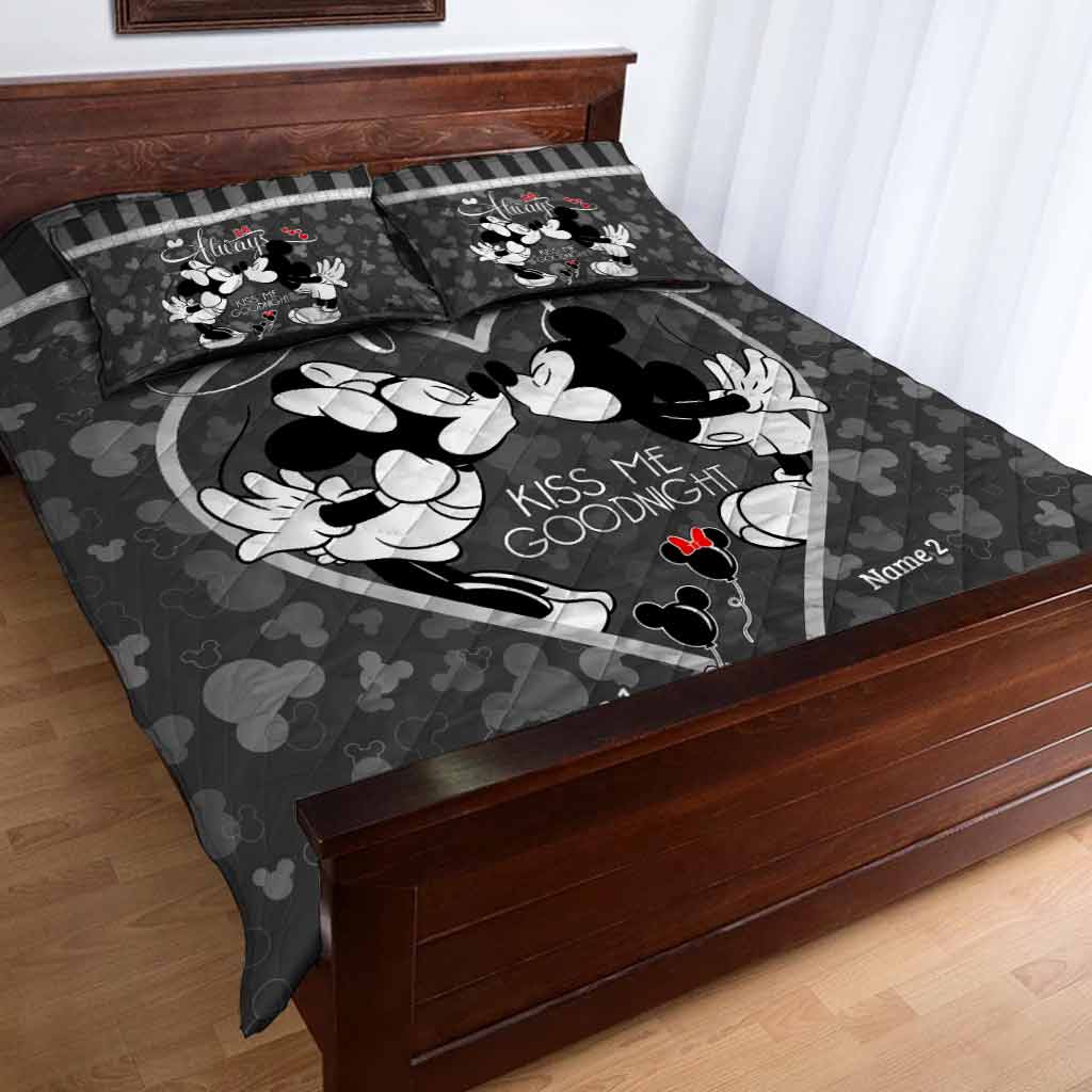 Always Kiss Me Goodnight - Personalized Couple Mouse Quilt Set