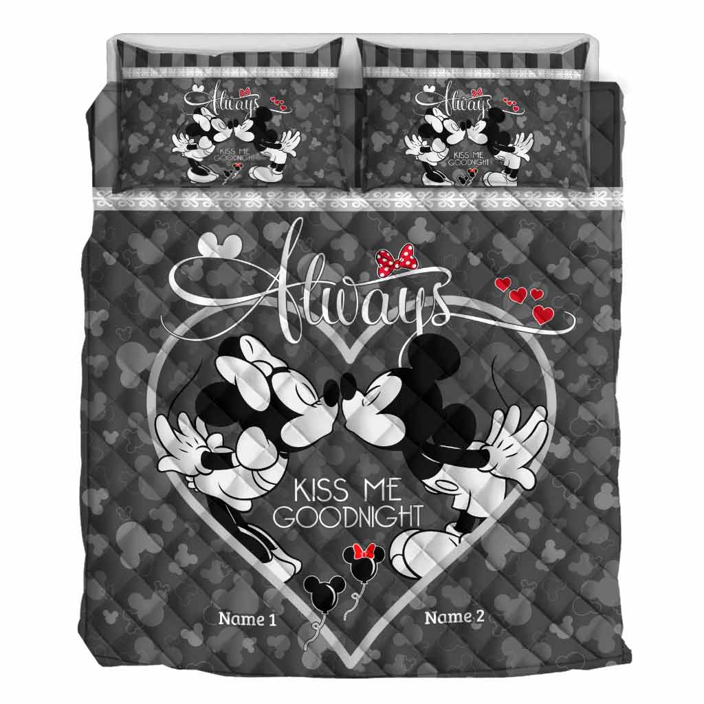 Always Kiss Me Goodnight - Personalized Couple Mouse Quilt Set