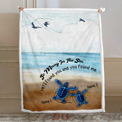 So Many In The Sea - Personalized Couple Turtle Blanket