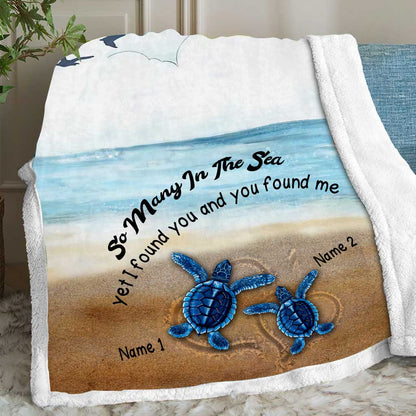 So Many In The Sea - Personalized Couple Turtle Blanket