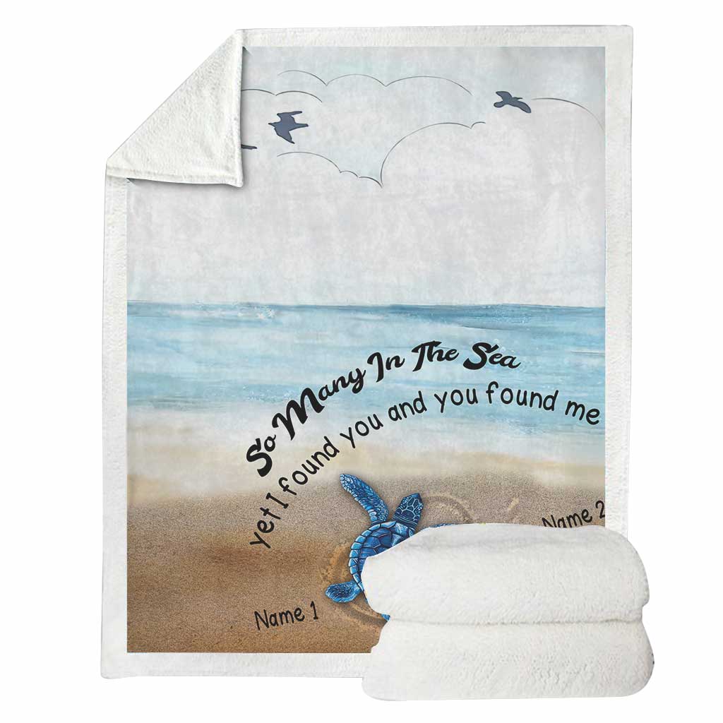 So Many In The Sea - Personalized Couple Turtle Blanket