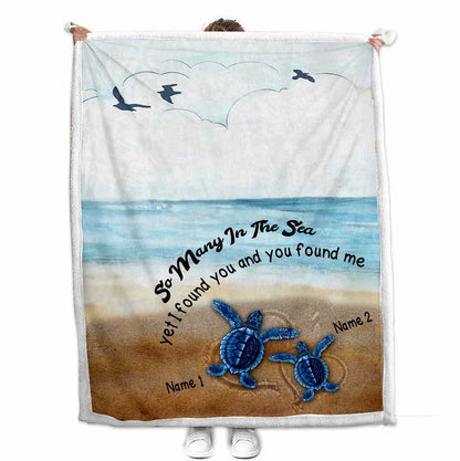 So Many In The Sea - Personalized Couple Turtle Blanket