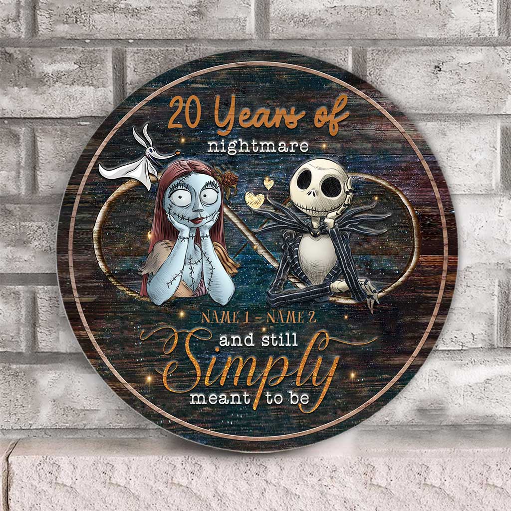 Still Simply Meant To Be - Personalized Couple Nightmare Round Wood Sign