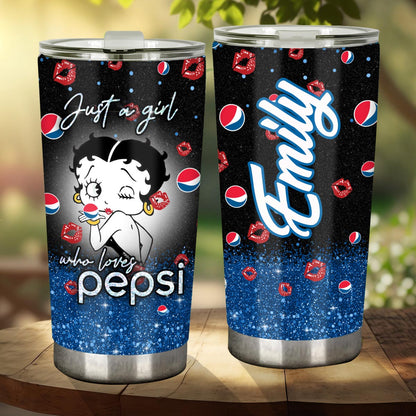 Just A Girl Who Loves - Personalized Blue Soft Drink Tumbler