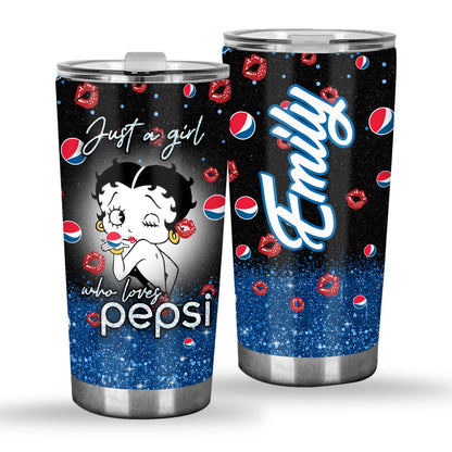 Just A Girl Who Loves - Personalized Blue Soft Drink Tumbler