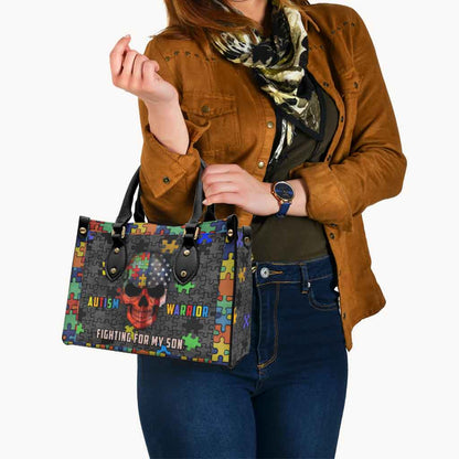 Autism Warrior Fight For My Son - Personalized Autism Awareness Leather Handbag