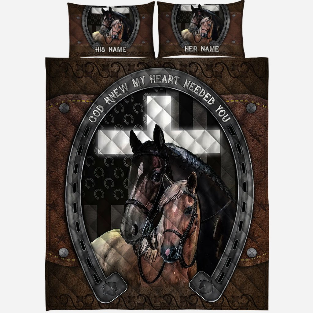 God Knew My Heart Needed You - Personalized Couple Horse Quilt Set
