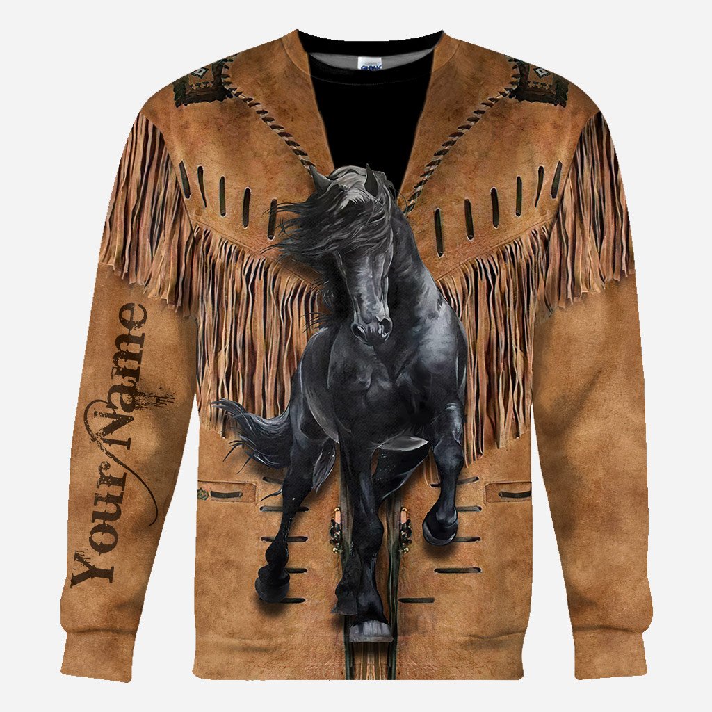 Love Horses - Personalized All Over T-shirt and Hoodie With Leather Pattern Print