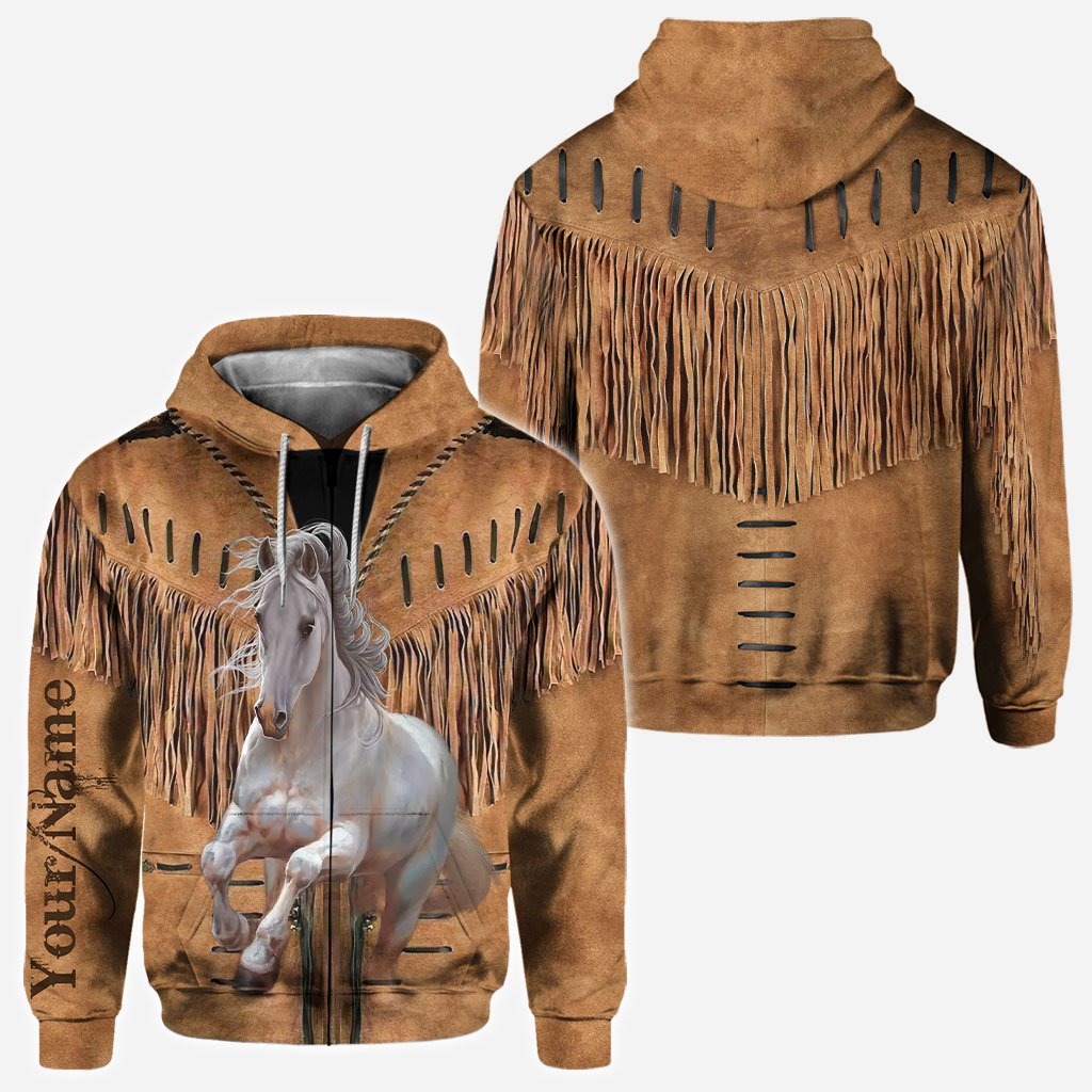 Love Horses - Personalized All Over T-shirt and Hoodie With Leather Pattern Print