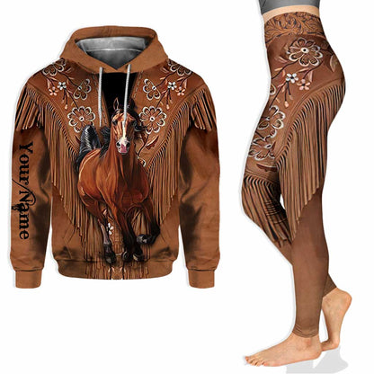 Horse Girl - Personalized Hoodie And Leggings With Leather Pattern Print