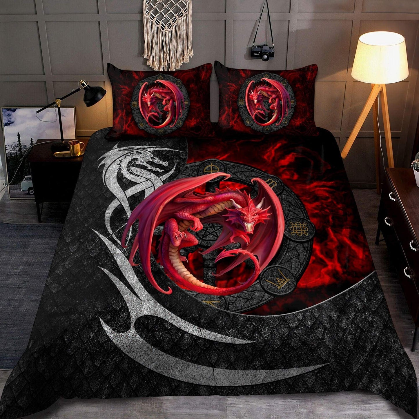 Red Dragon Graphic - Dragon Lover - Dragon Bedding Set 0921