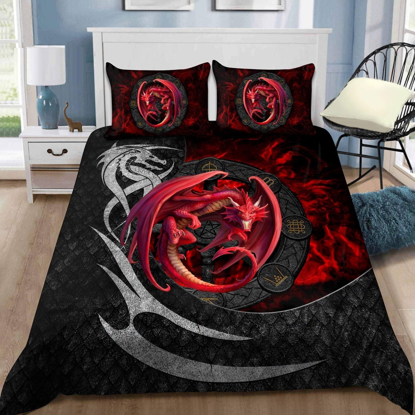 Red Dragon Graphic - Dragon Lover - Dragon Bedding Set 0921