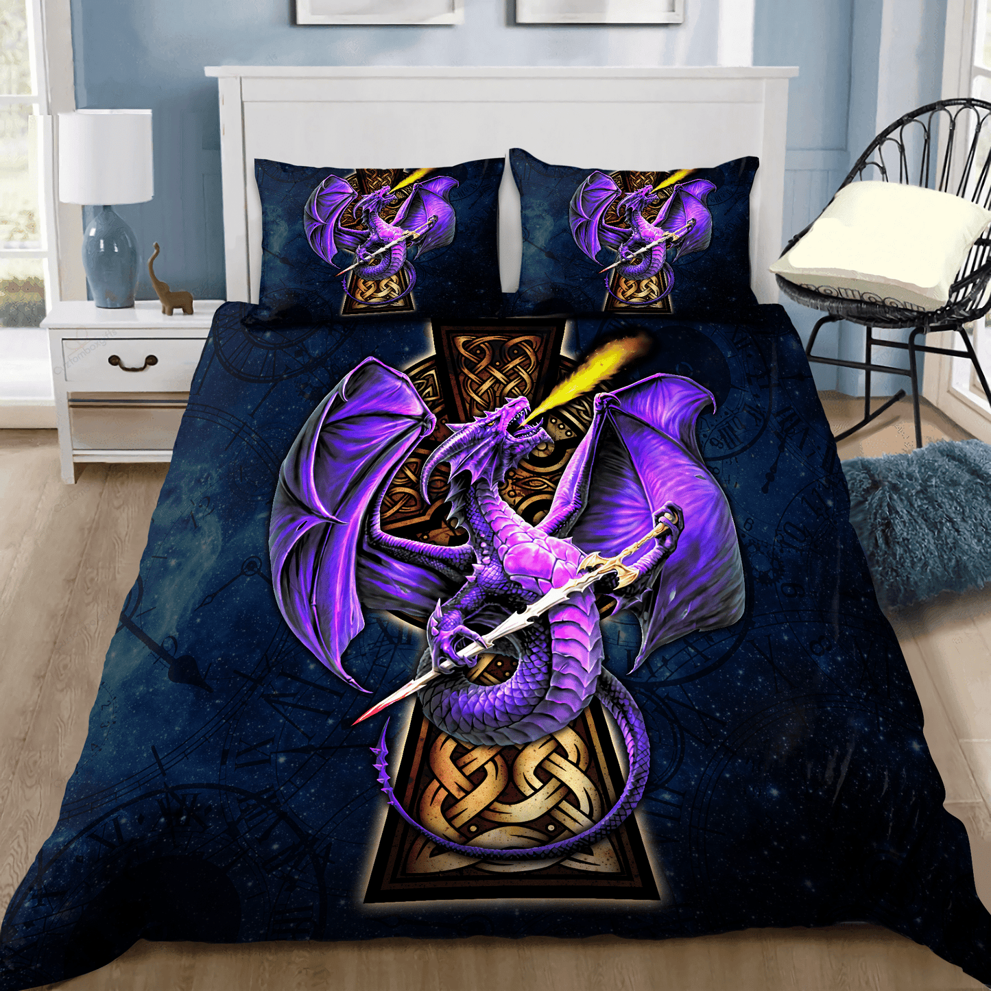 Purple Celtic Cross Dragon - Dragon Bedding Set 0921