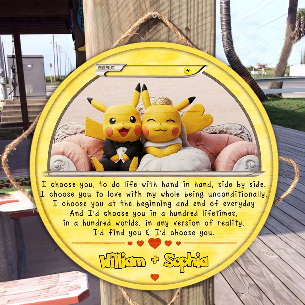 I Choose You - Personalized Monster Trainer Round Wood Sign