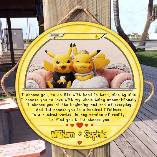 I Choose You - Personalized Monster Trainer Round Wood Sign