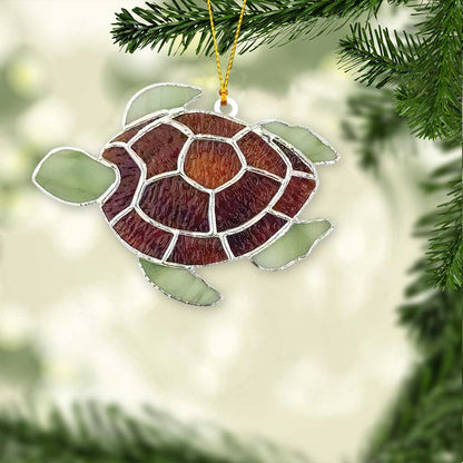 Brown Turtle - Christmas Turtle Ornament (Printed On Both Sides)