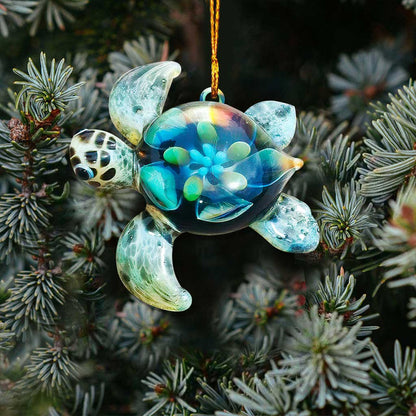 Flower Turtle - Christmas Turtle Ornament (Printed On Both Sides)