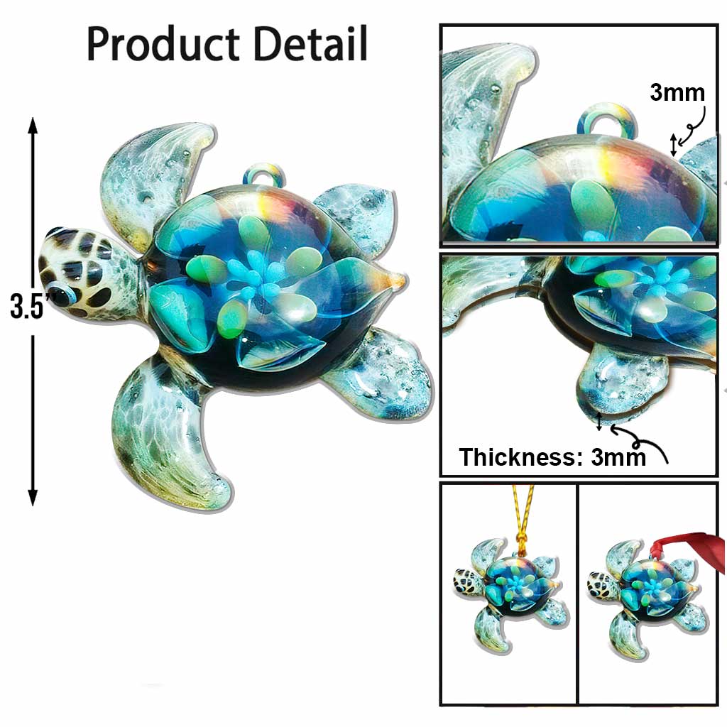 Flower Turtle - Christmas Turtle Ornament (Printed On Both Sides)