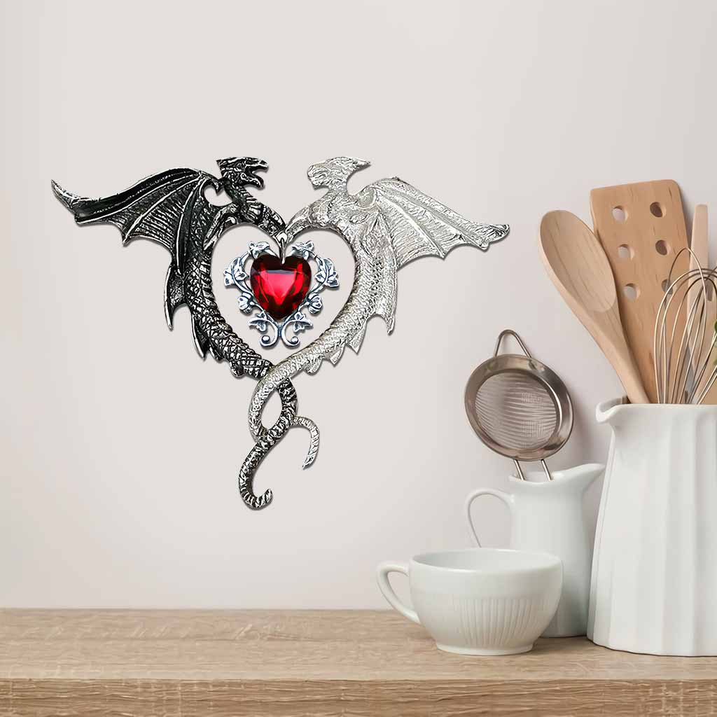 Dragon Heart Rhinestone Pattern Print Cut Metal Sign