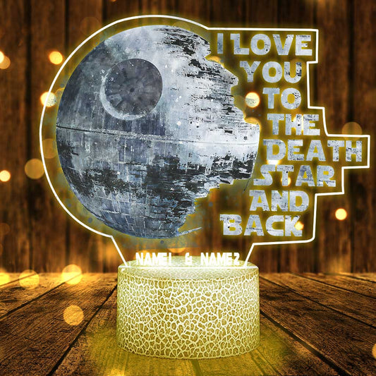 I Love You To The Death Star And Back - Personalized Couple The Force Shaped Plaque Light Base