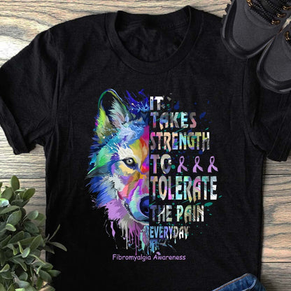 It Takes Strength Purple Wolf - Fibromyalgia Awareness T-shirt and Hoodie 112021